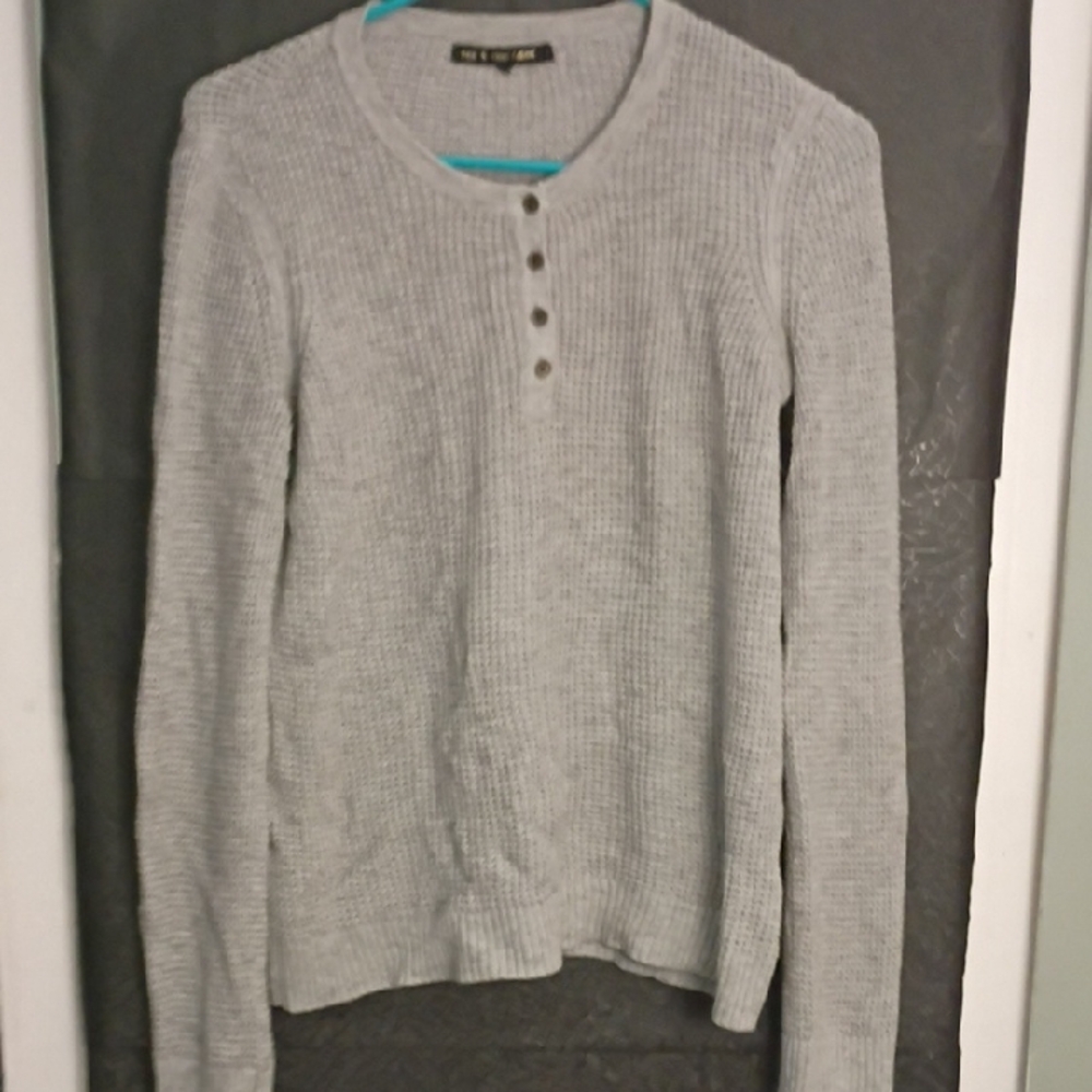 Rag And Bone Light Gray Ribbed Henley Sweater